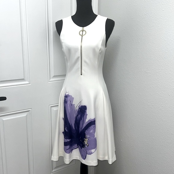 Elegant White Dress with Purple Floral Design 4 - Picture 1 of 7